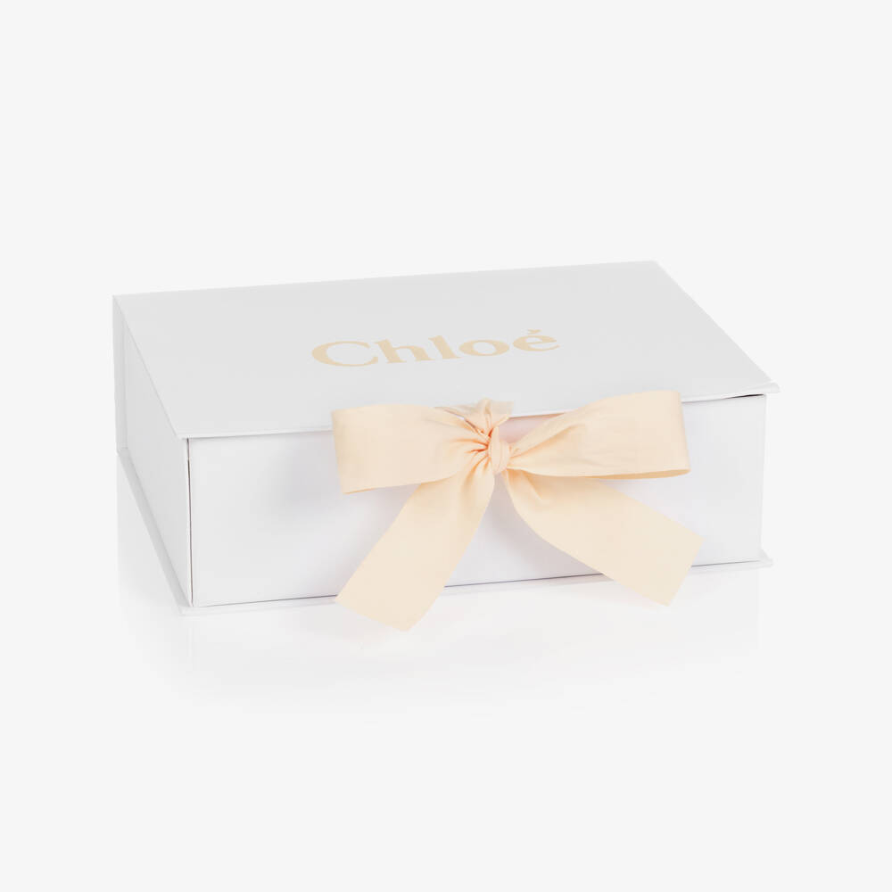 Chloé-Girls White Cotton Babygrow Set with Gold Detailing | Childrensalon
