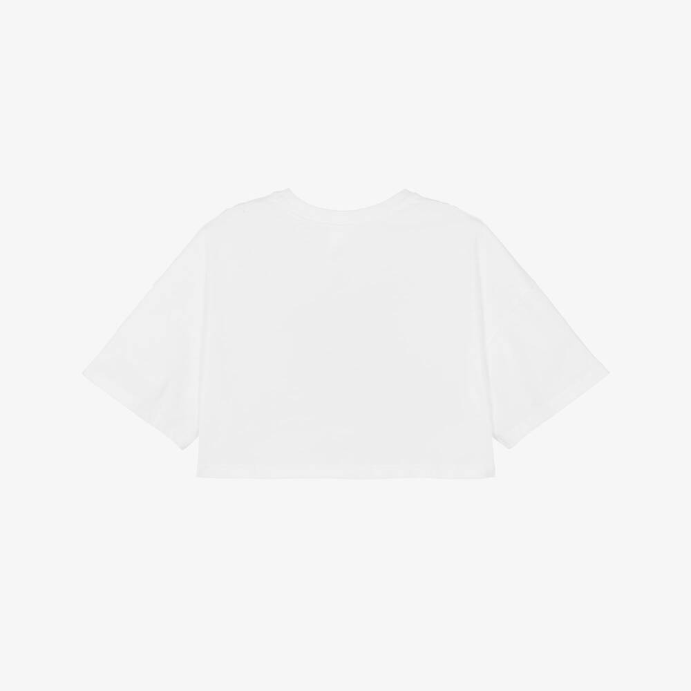Chloé-Girls White Cotton Boxy Logo T-Shirt | Childrensalon