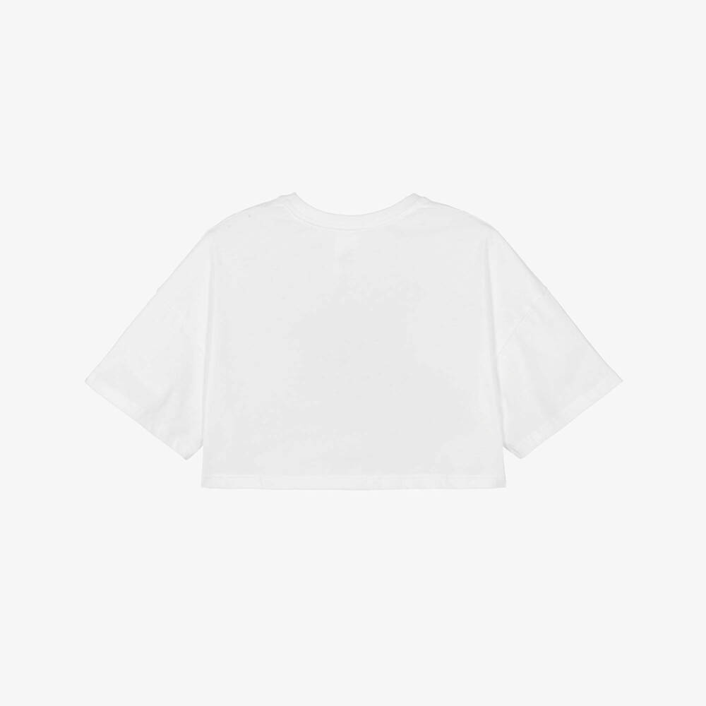 Chloé-Girls White Cotton Boxy Logo T-Shirt | Childrensalon