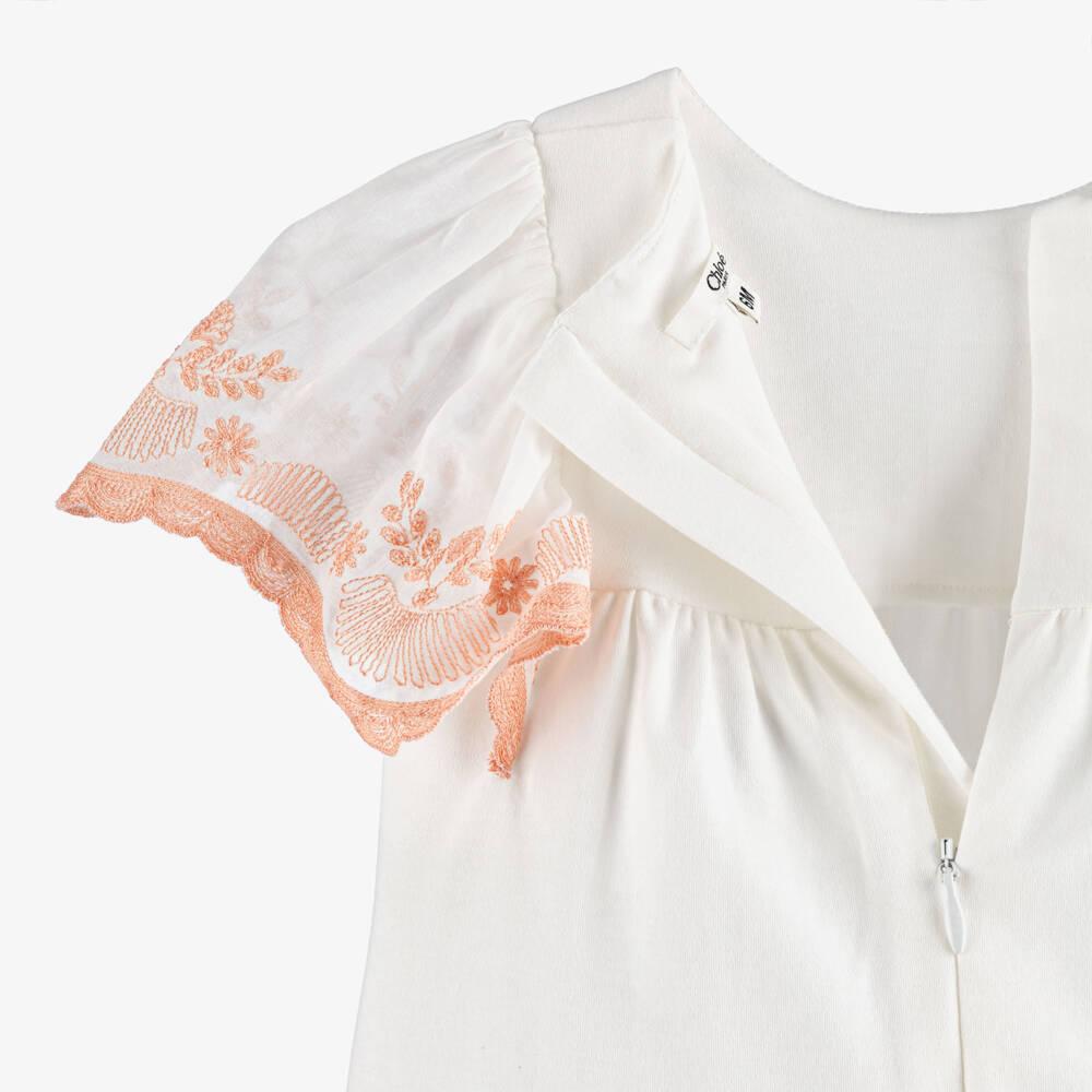 Chloé-Girls White Cotton Dress with Ruffle Sleeves | Childrensalon