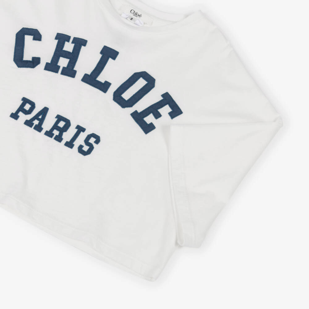 Chloé-Girls White Cotton Jersey Boxy Fit T-Shirt | Childrensalon
