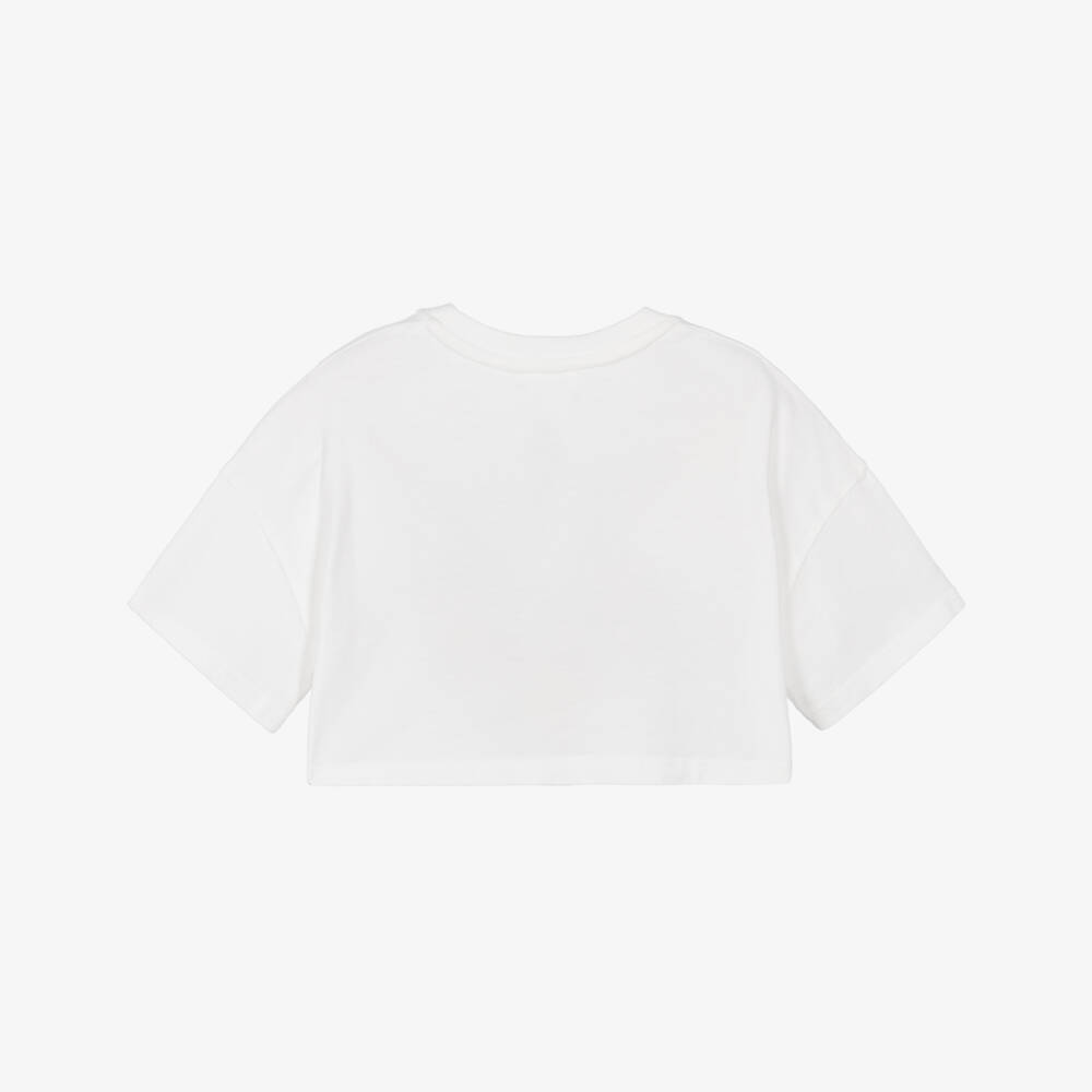 Chloé-Girls White Cotton Jersey Cropped T-Shirt | Childrensalon