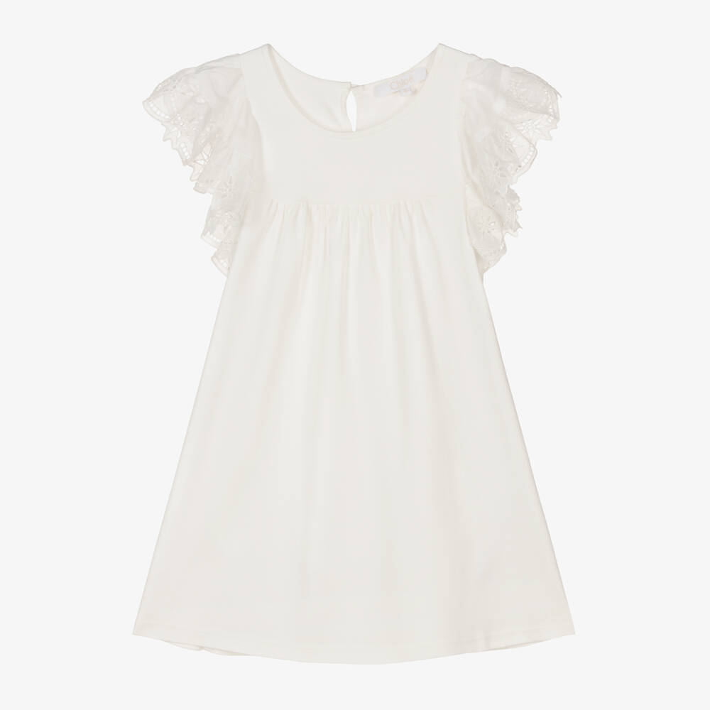 Chloé Girls White Cotton Jersey Dress Childrensalon