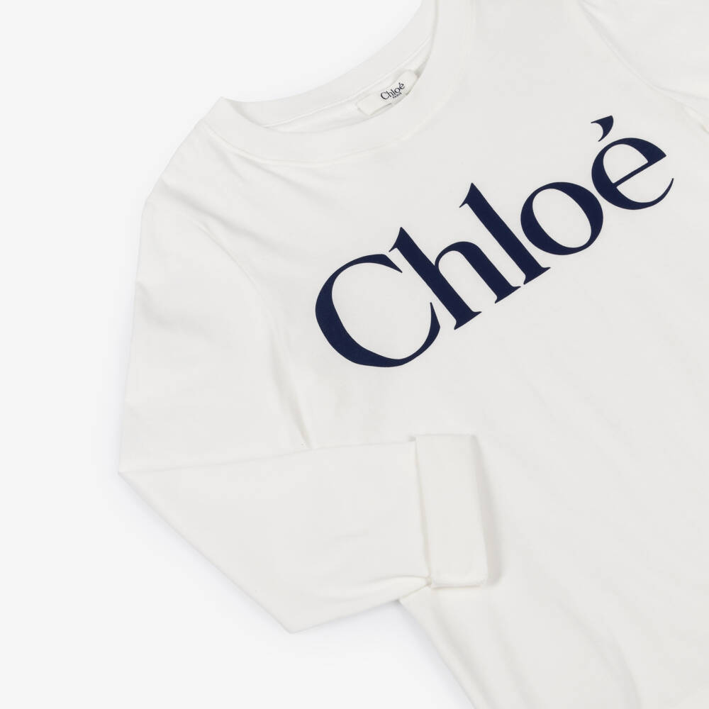 Chloé-Лонгслив белый из хлопкового трикотажа для девочек | Childrensalon