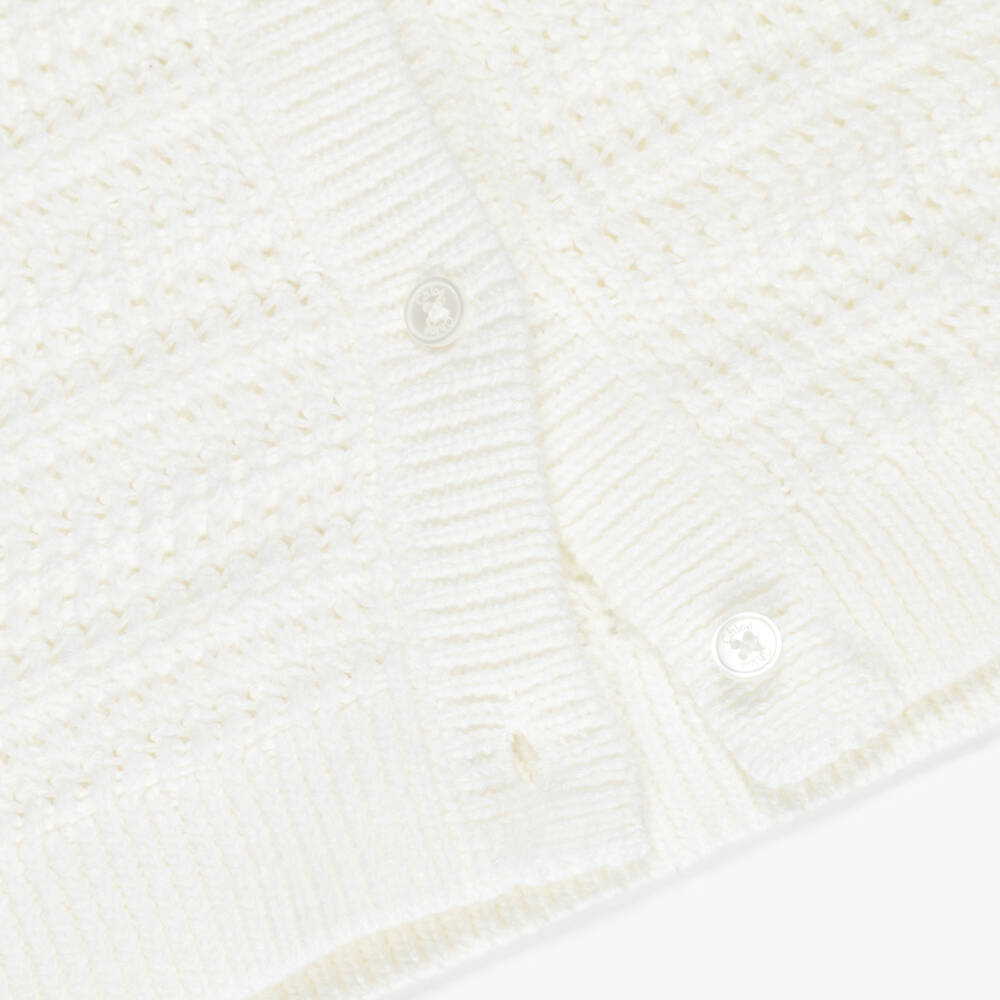 Chloé-Girls White Cotton Knit Cardigan with Ruffles | Childrensalon