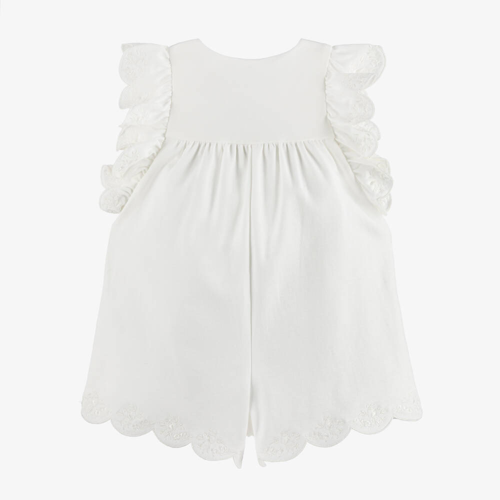 Chloé-Girls White Cotton Ruffle Sleeve Playsuit | Childrensalon
