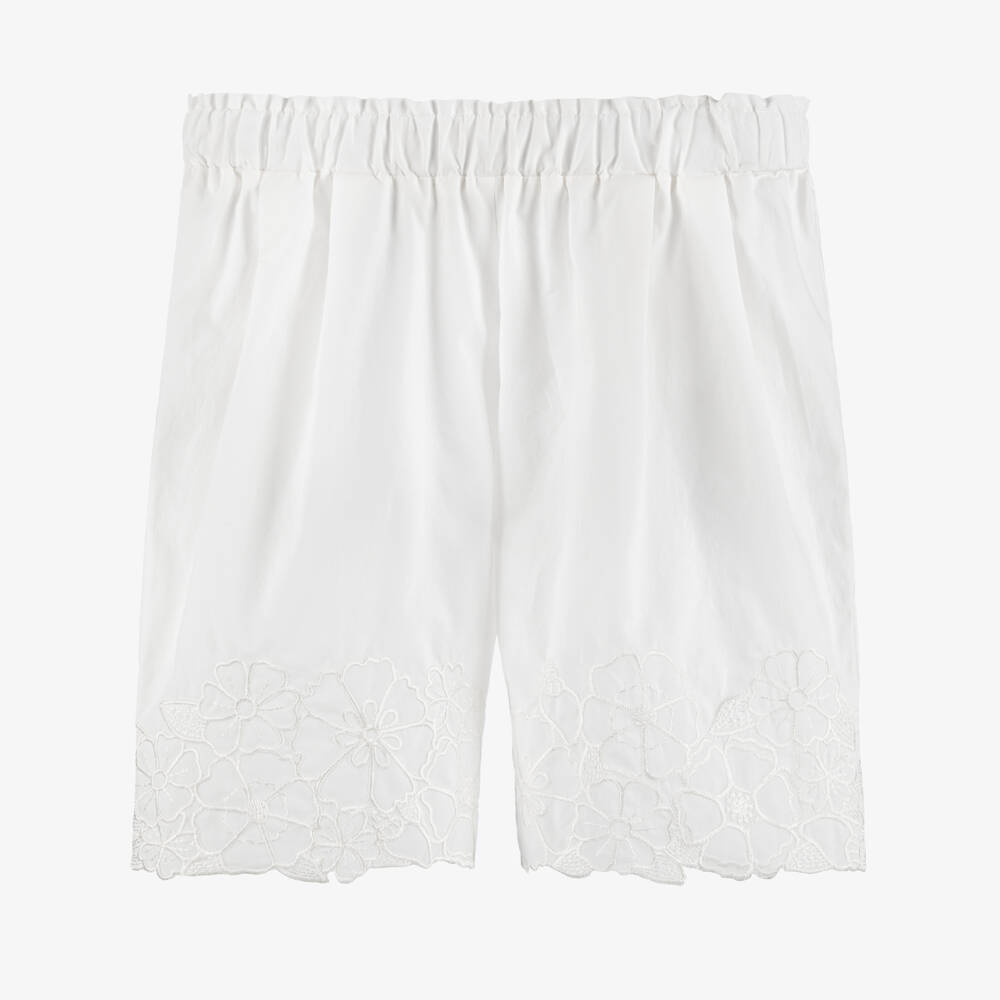 Chloé-Girls White Cotton Shirts with Floral Embroidery | Childrensalon