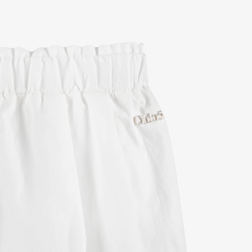 Chloé-Girls White Cotton Shirts with Floral Embroidery | Childrensalon