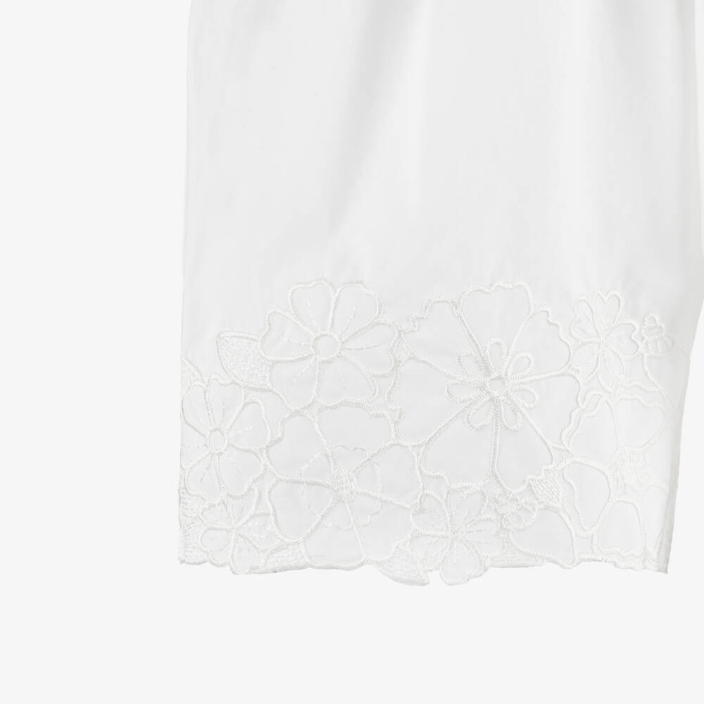 Chloé-Girls White Cotton Shirts with Floral Embroidery | Childrensalon