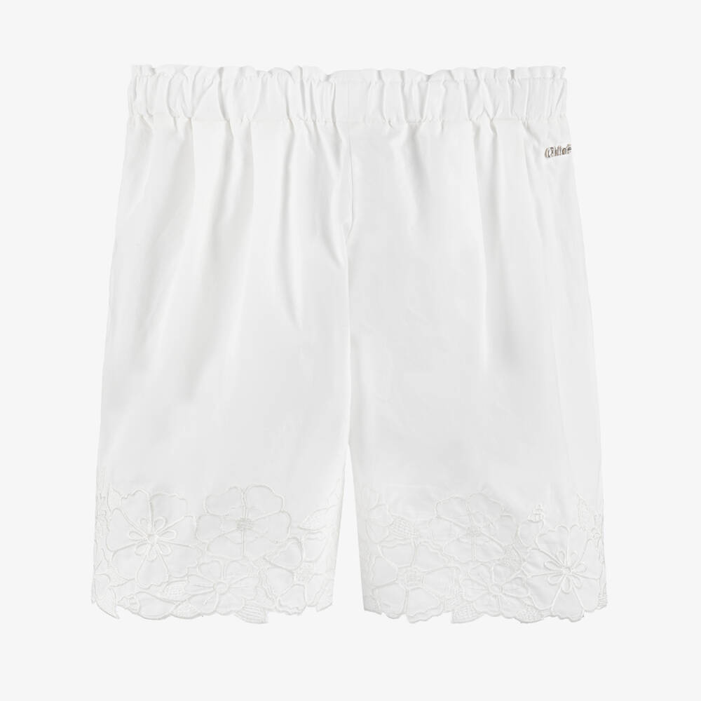 Chloé-Girls White Cotton Shirts with Floral Embroidery | Childrensalon