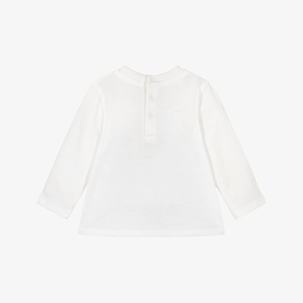 Chloé-Girls White Cotton Top with Pink Logo | Childrensalon