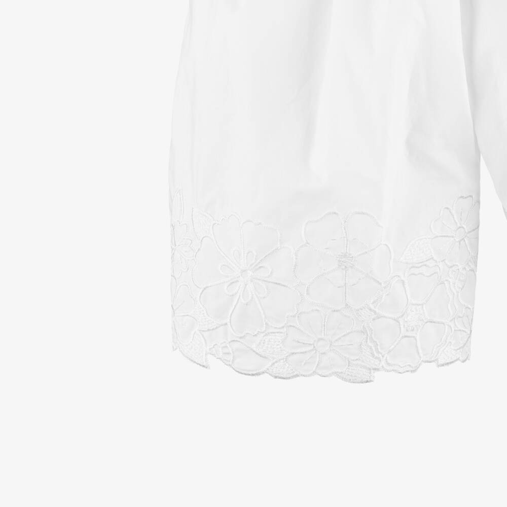 Chloé-Girls White Cotton Trousers with Floral Embroidery | Childrensalon