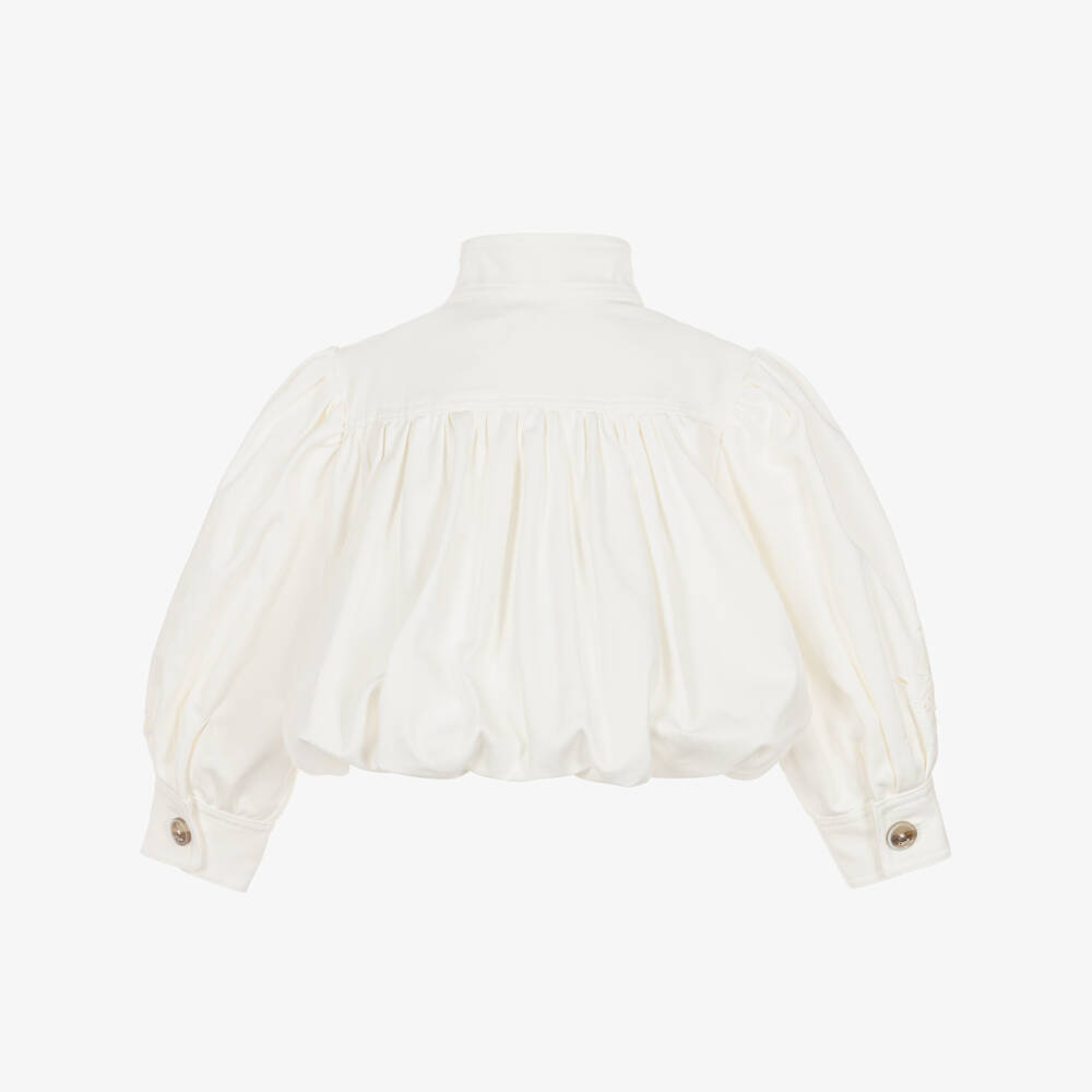 Chloé-Girls White Denim Jacket with Openwork Embroidery | Childrensalon