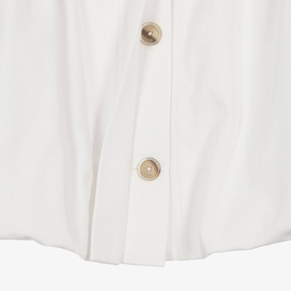 Chloé-Girls White Denim Jacket with Openwork Embroidery | Childrensalon