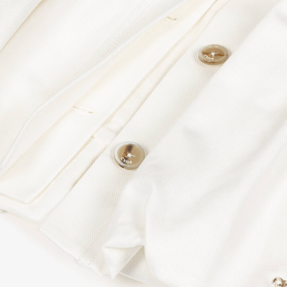 Chloé-Girls White Denim Jacket with Openwork Embroidery | Childrensalon