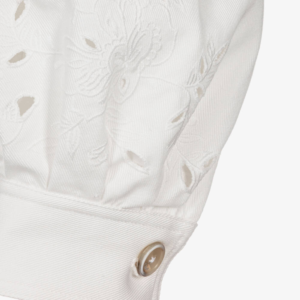Chloé-Girls White Denim Jacket with Openwork Embroidery | Childrensalon