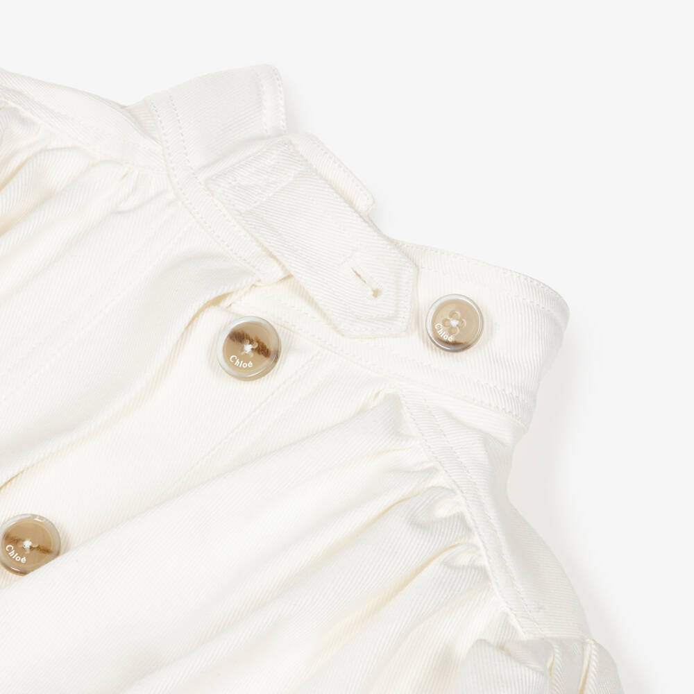 Chloé-Girls White Denim Jacket with Openwork Embroidery | Childrensalon