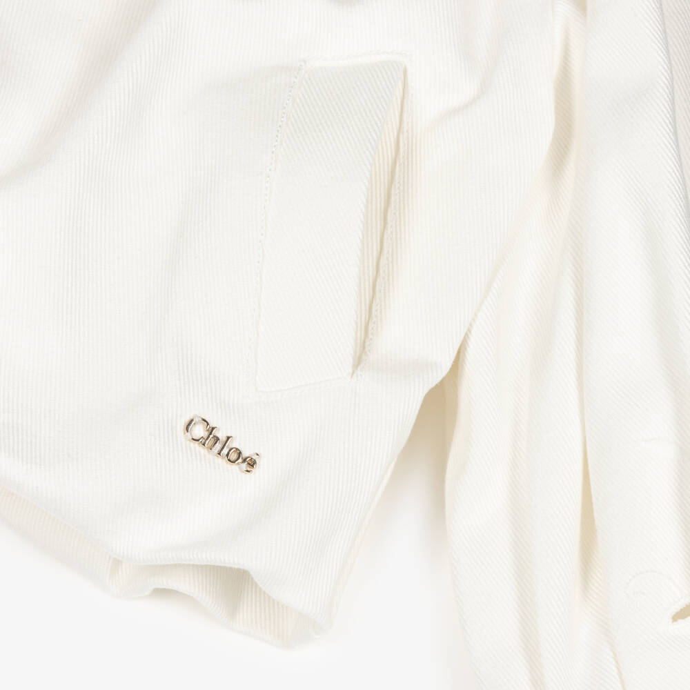 Chloé-Girls White Denim Jacket with Openwork Embroidery | Childrensalon