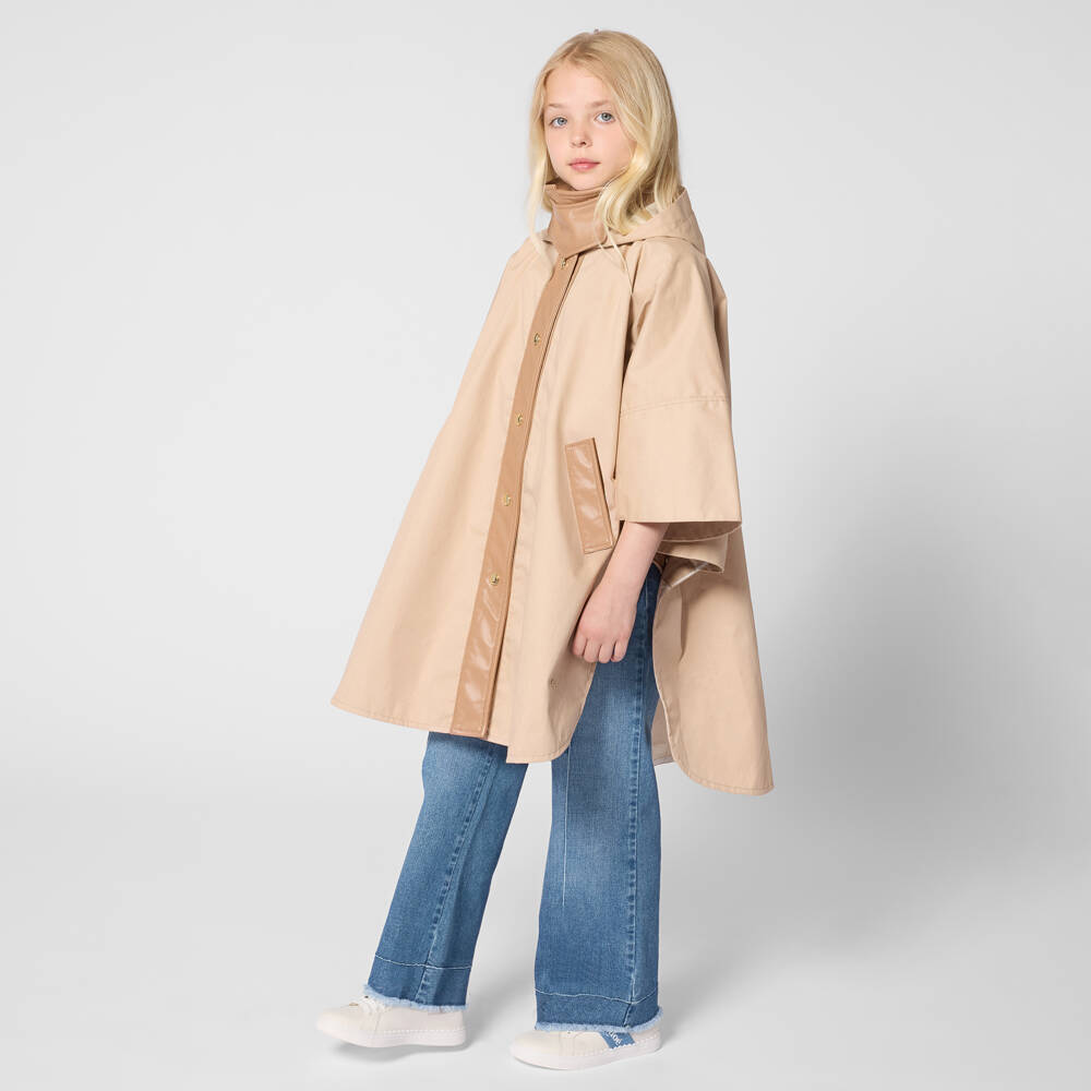 Chloé-Кроссовки кожаные белые с джинсовыми вставками для девочек | Childrensalon