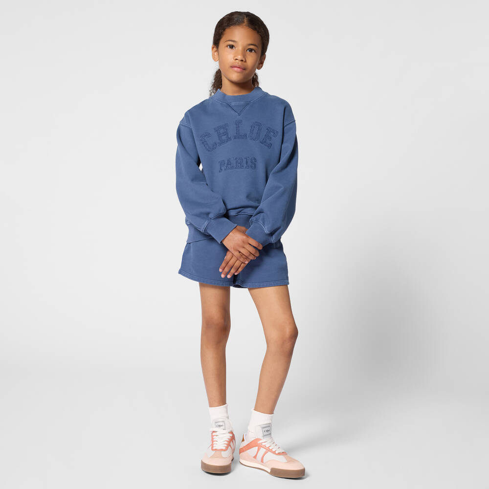 Chloé-Girls White Leather & Pink Suede Lace-Up Trainers | Childrensalon
