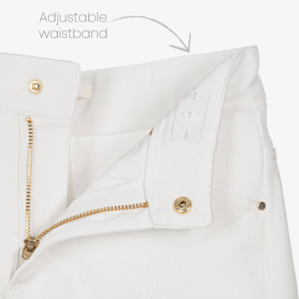 Chloé-Girls White Openwork Emrboidery Denim Shorts | Childrensalon