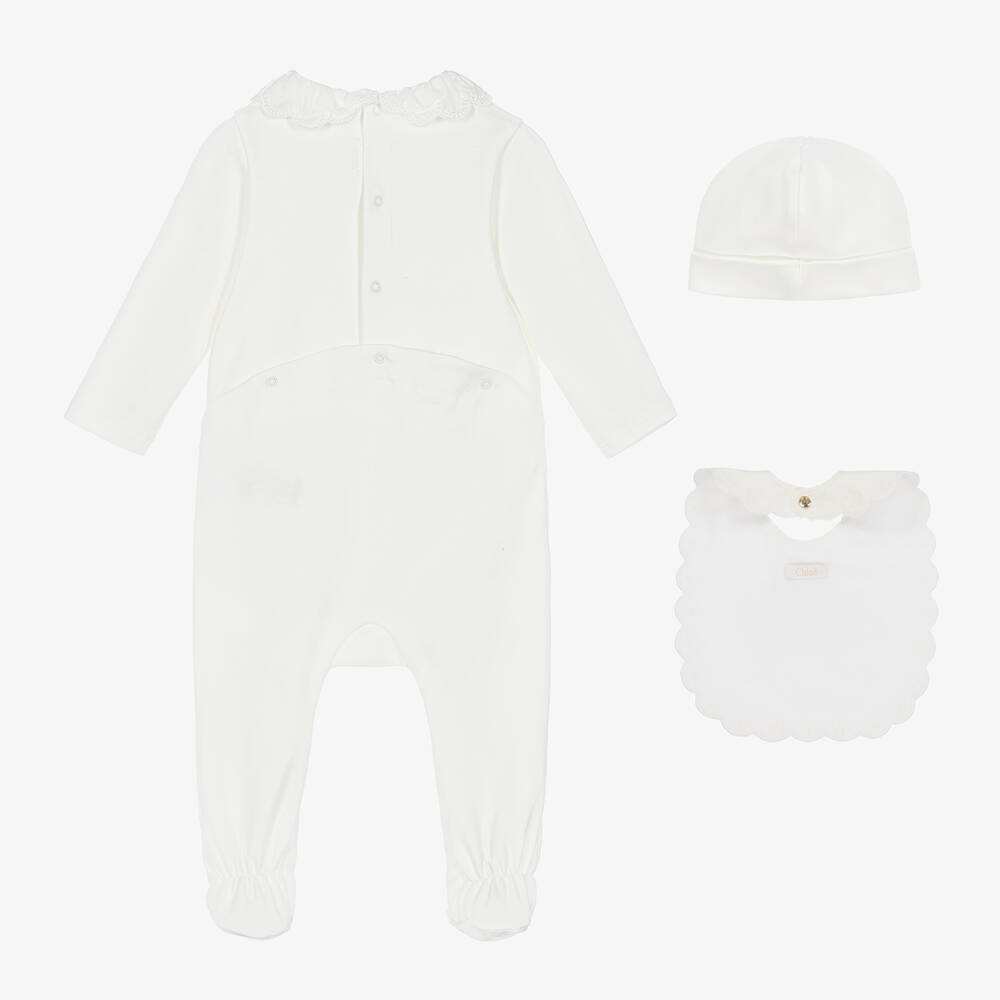 Chloé-Girls White Organic Cotton Babysuit Gift Set | Childrensalon
