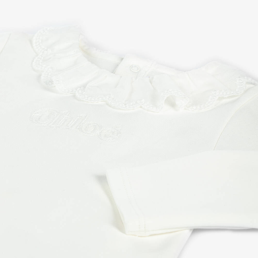 Chloé-Girls White Organic Cotton Babysuit Gift Set | Childrensalon
