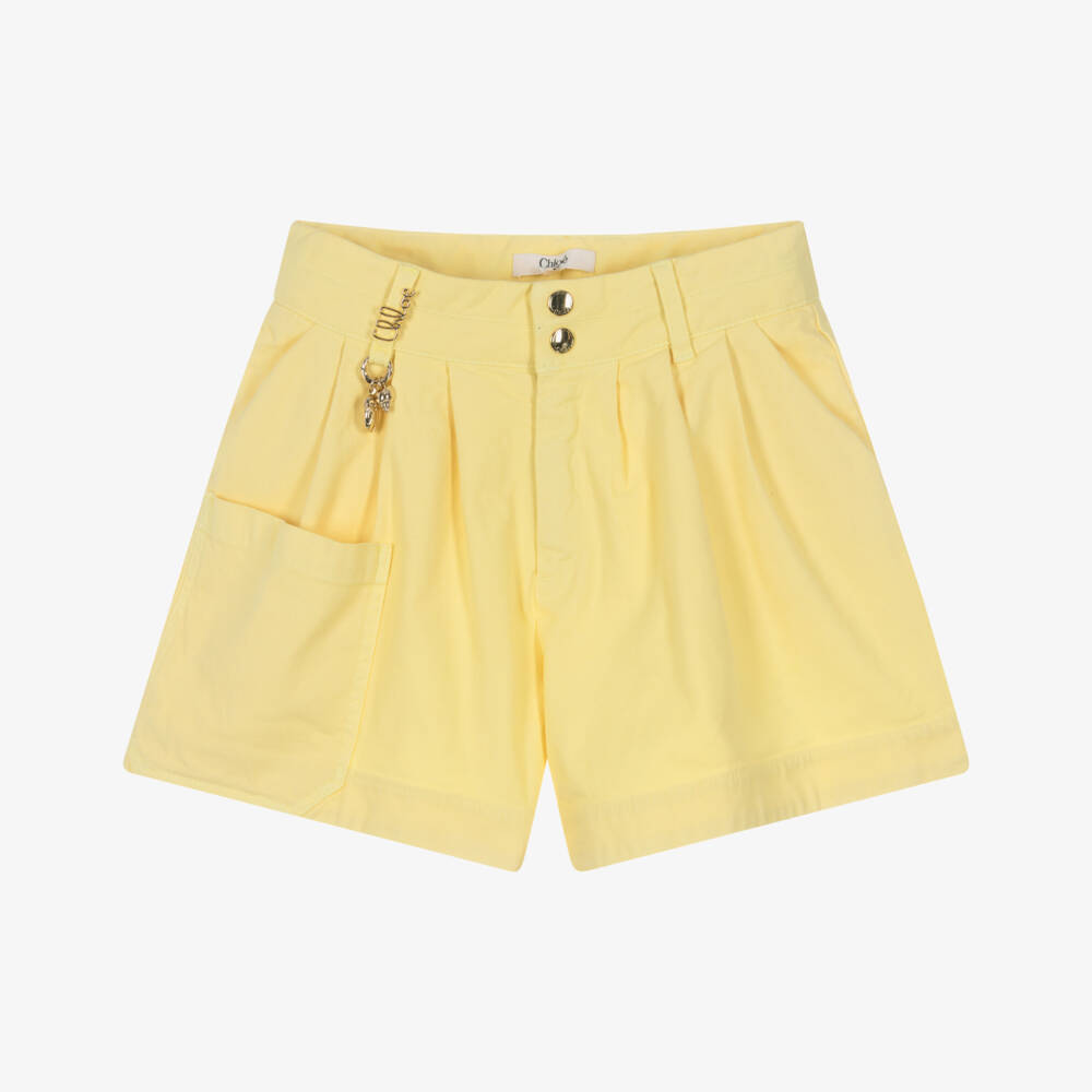 Chloé- Girls Yellow Cotton Gold Charm Shorts | Childrensalon