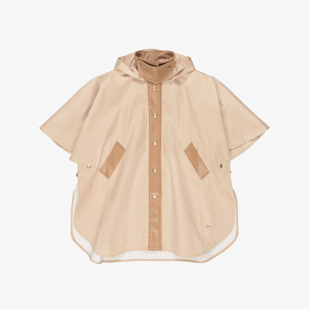 Chloé-Girs Beige Cape with Faux Leather Trims | Childrensalon