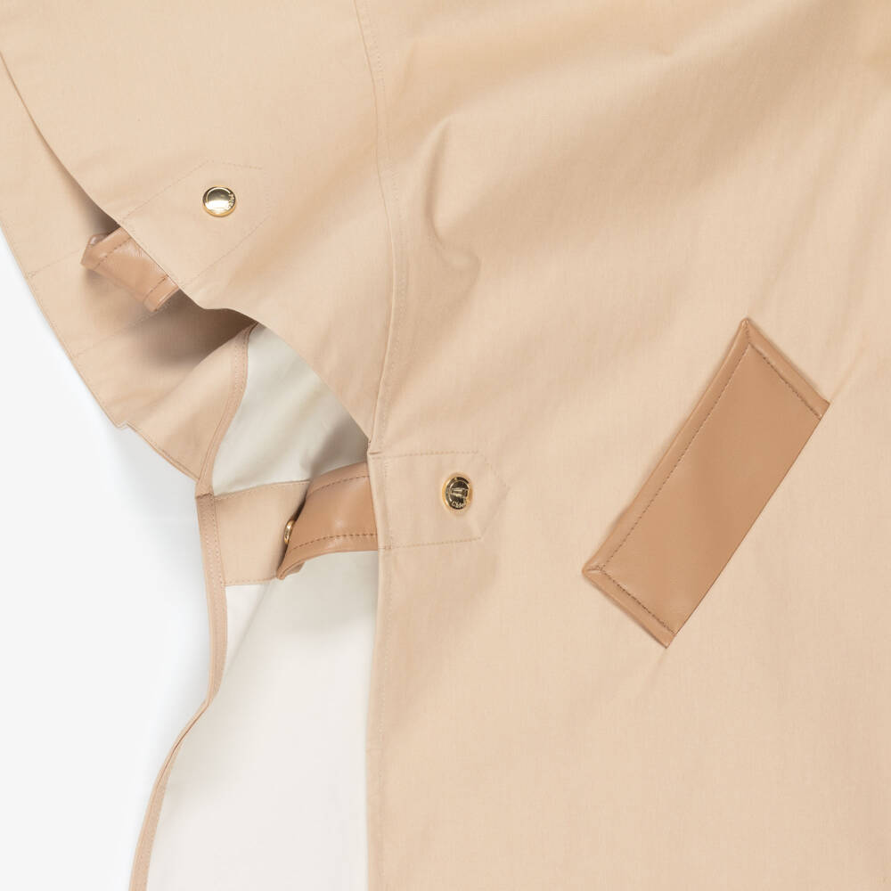 Chloé-Girs Beige Cape with Faux Leather Trims | Childrensalon