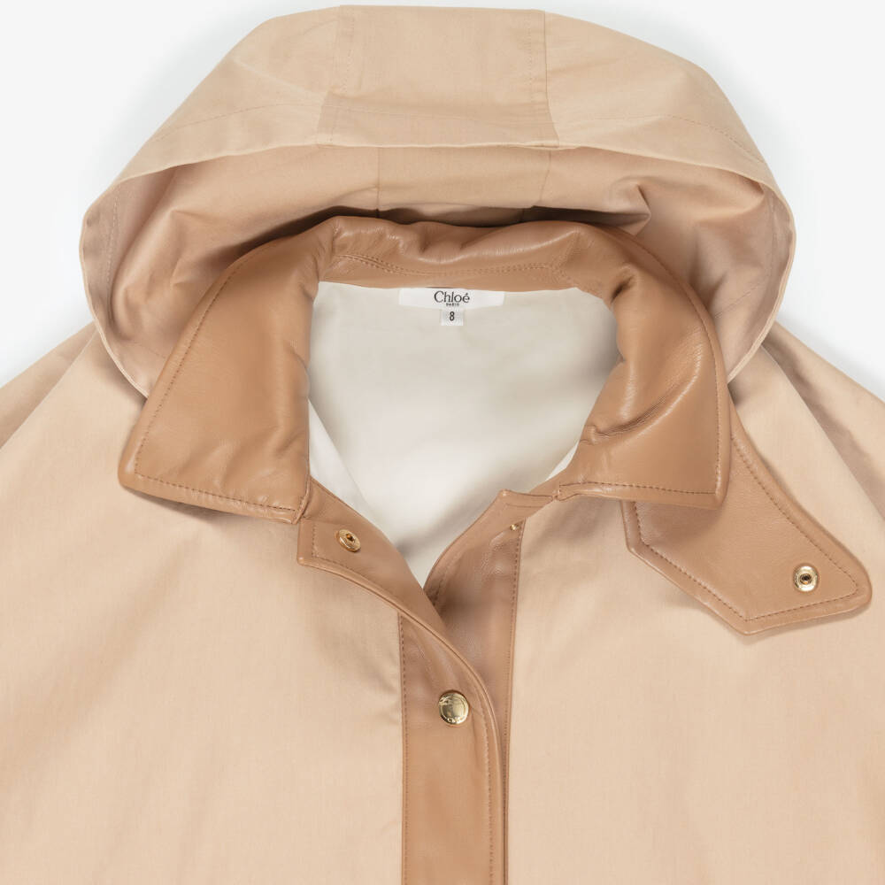 Chloé-Girs Beige Cape with Faux Leather Trims | Childrensalon