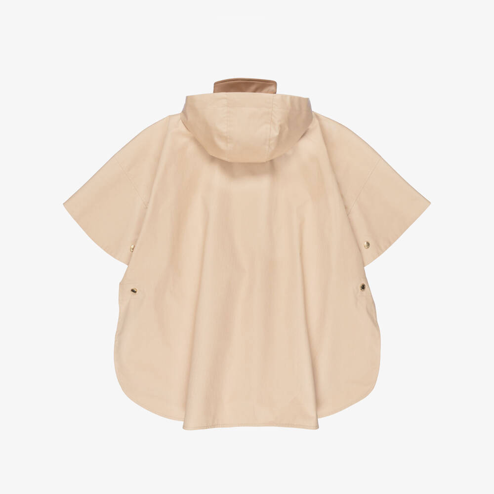 Chloé-Girs Beige Cape with Faux Leather Trims | Childrensalon