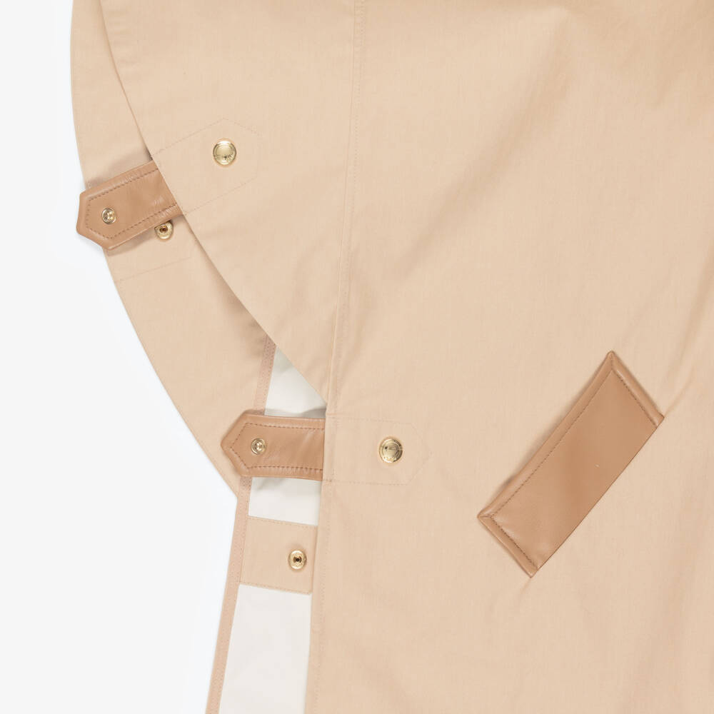 Chloé-Girs Beige Cape with Faux Leather Trims | Childrensalon