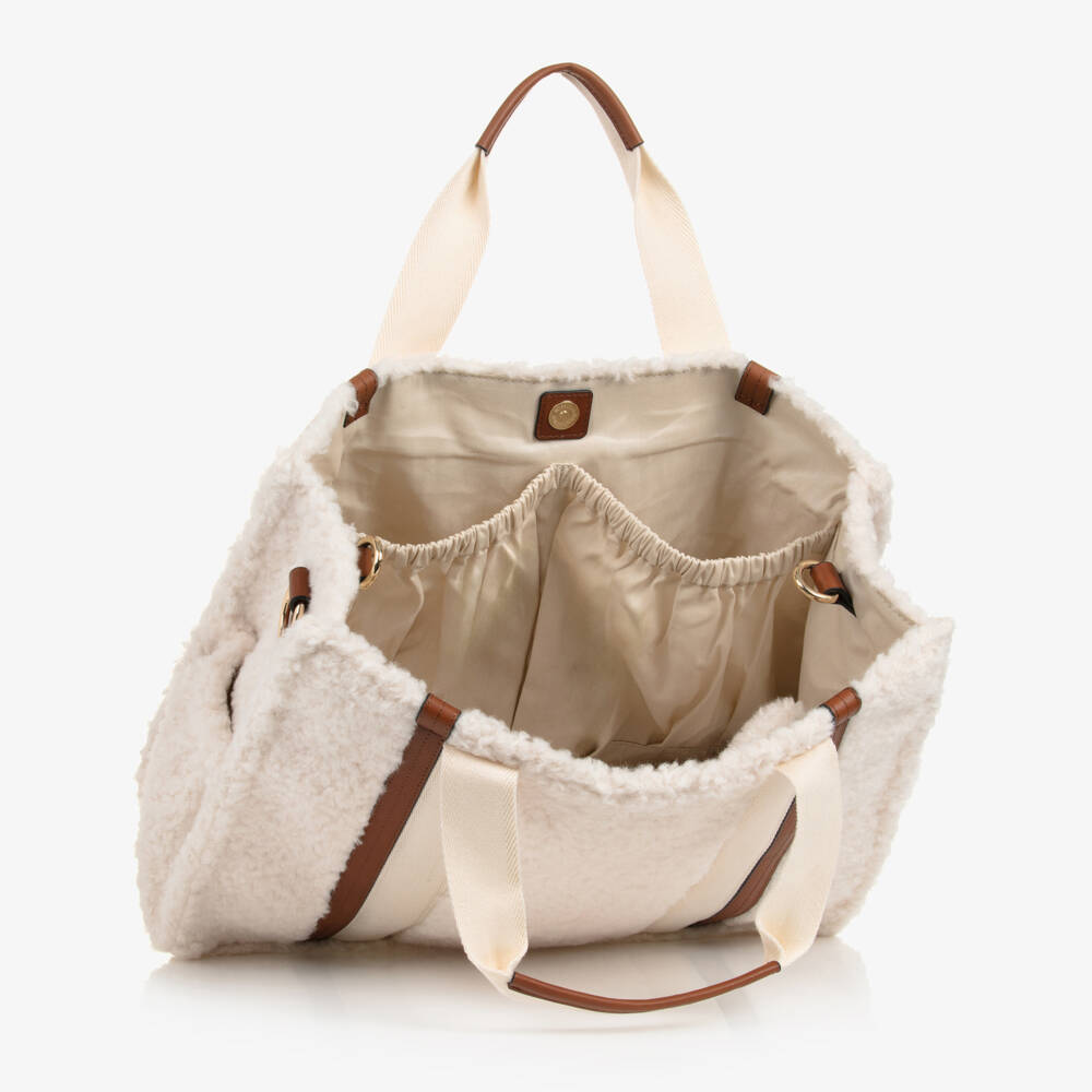 Chloé-Ivory Sherpa Fleece Changing Bag (41cm) | Childrensalon