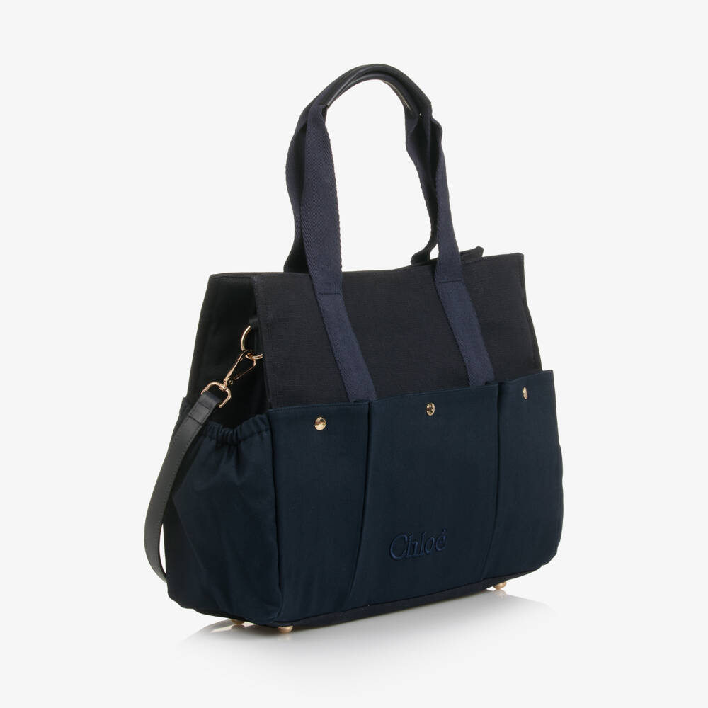 Chloé-Navy Blue Canvas Changing Bag with Pouch & Mat (41cm) | Childrensalon