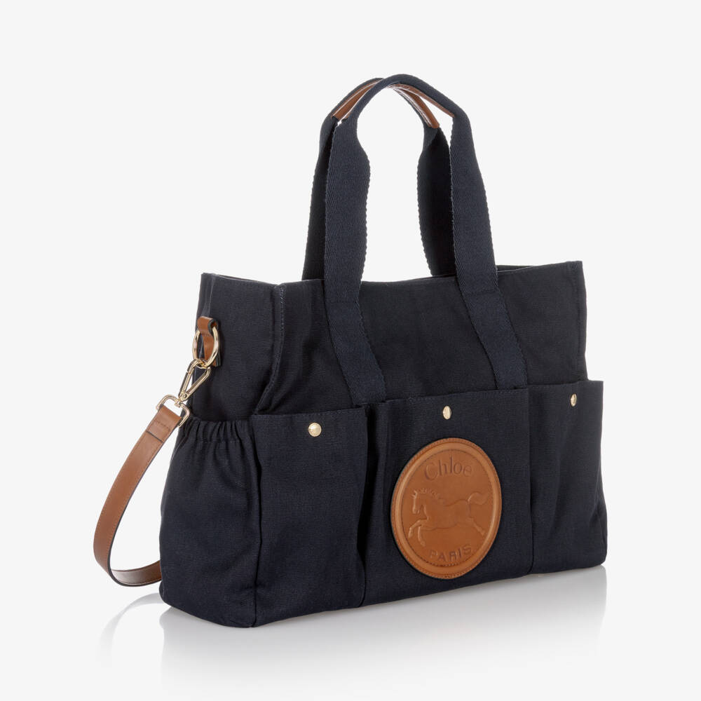 Chloé-Navy Blue Horse Medal Changing Bag with Pouch & Mat (41cm) | Childrensalon