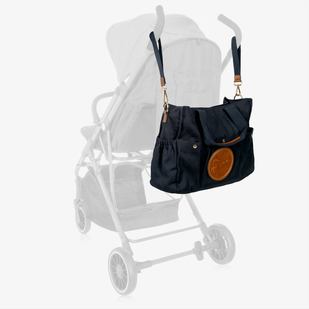 Chloé-Navy Blue Horse Medal Changing Bag with Pouch & Mat (41cm) | Childrensalon