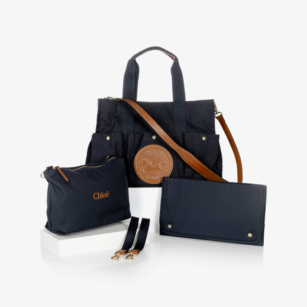 Chloé-Navy Blue Horse Medal Changing Bag with Pouch & Mat (41cm) | Childrensalon