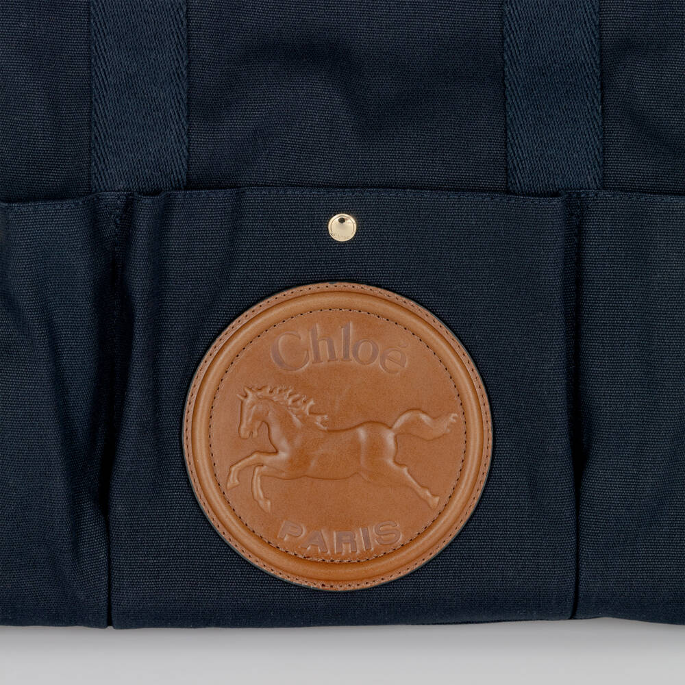 Chloé-Navy Blue Horse Medal Changing Bag with Pouch & Mat (41cm) | Childrensalon