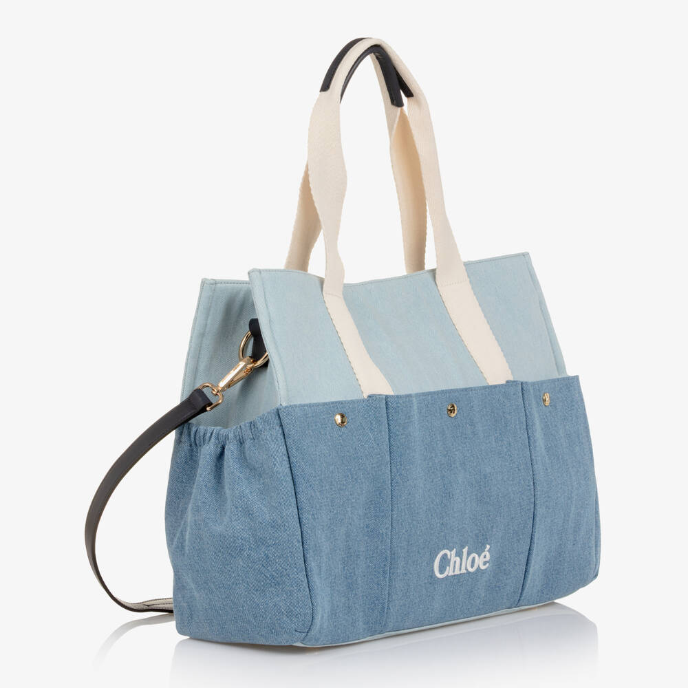 Chloé-Two Tone Blue Denim Changing Bag (43cm) | Childrensalon