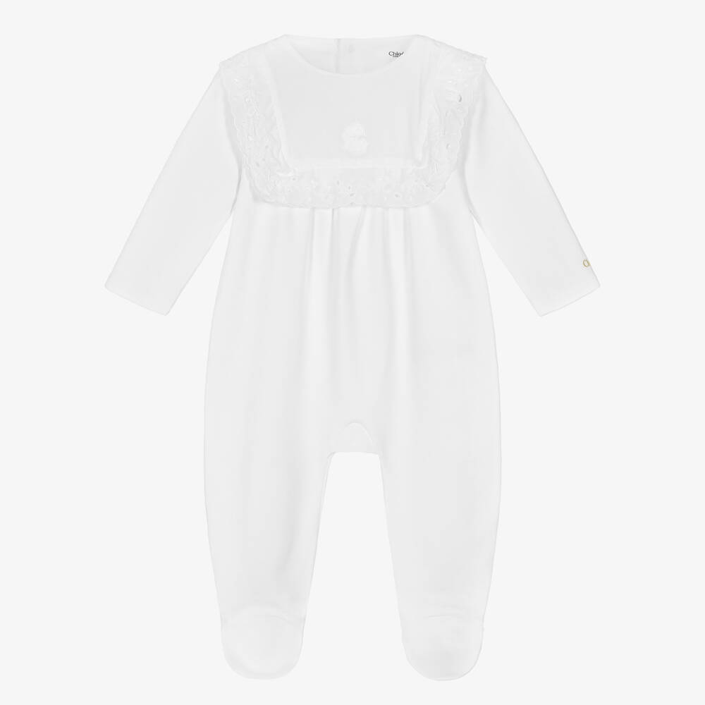 Chloé-White Embroidered Babygrow & Blanket Gift Set | Childrensalon
