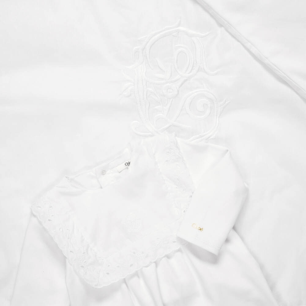 Chloé-White Embroidered Babygrow & Blanket Gift Set | Childrensalon