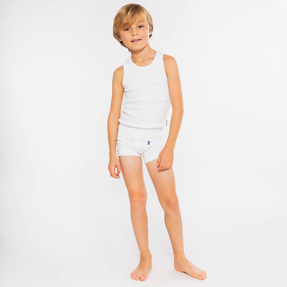 Claesen's-Boys White Cotton Boxer Shorts (2 Pack) | Childrensalon