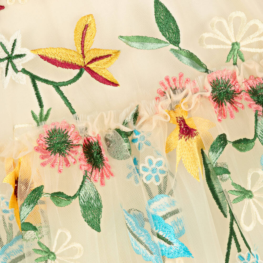 Coeur by Childrensalon-Baby Girls Beige & Pink Floral Tulle Dress | Childrensalon