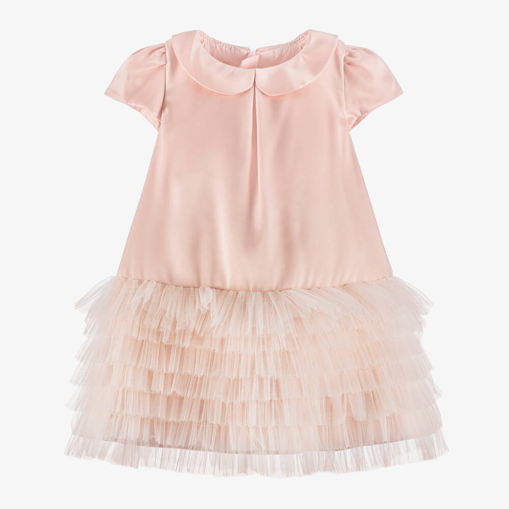 Coeur by Childrensalon-Baby Girls Pink Satin & Tulle Tiered Dress | Childrensalon