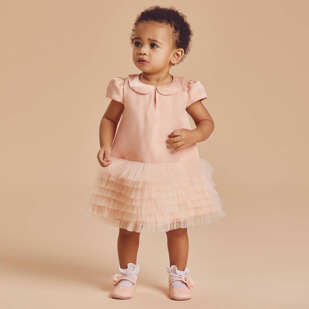 Coeur by Childrensalon-Baby Girls Pink Satin & Tulle Tiered Dress | Childrensalon