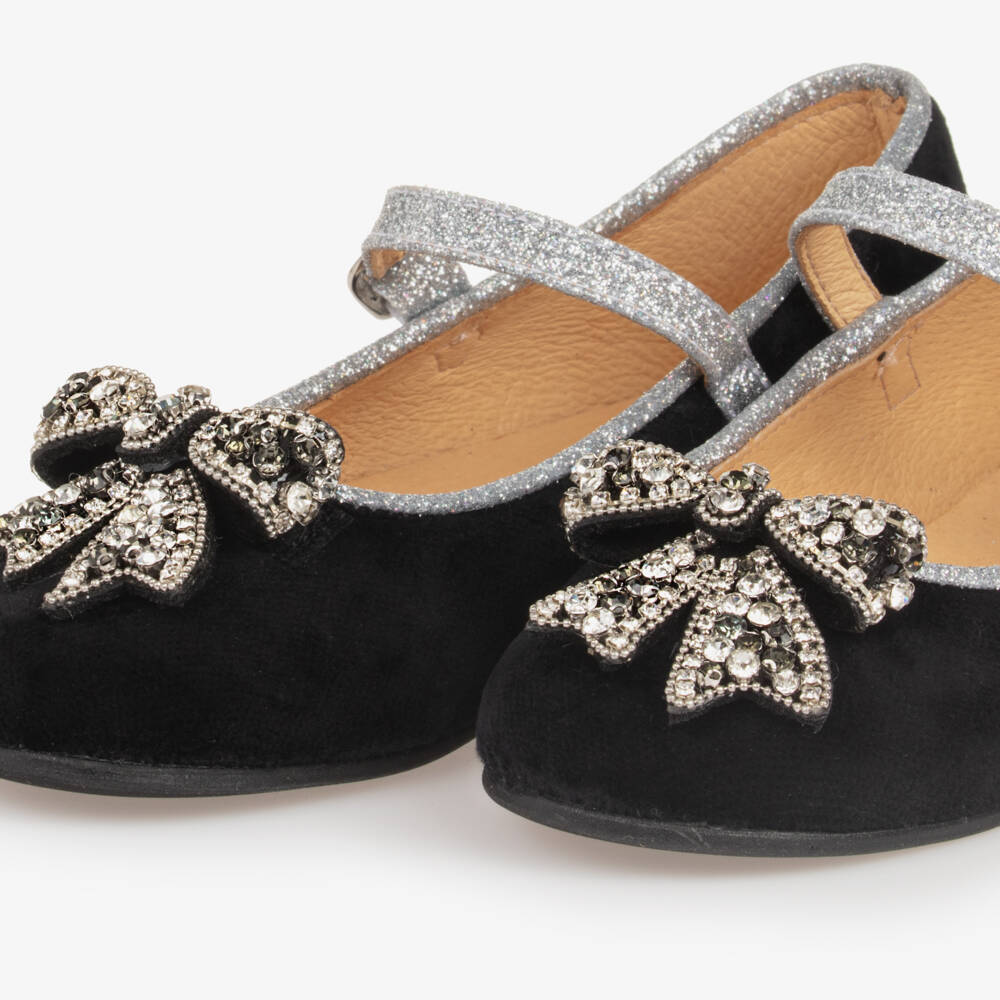 Coeur by Childrensalon-Black Velvet Diamanté Bow Mary Jane Shoes | Childrensalon