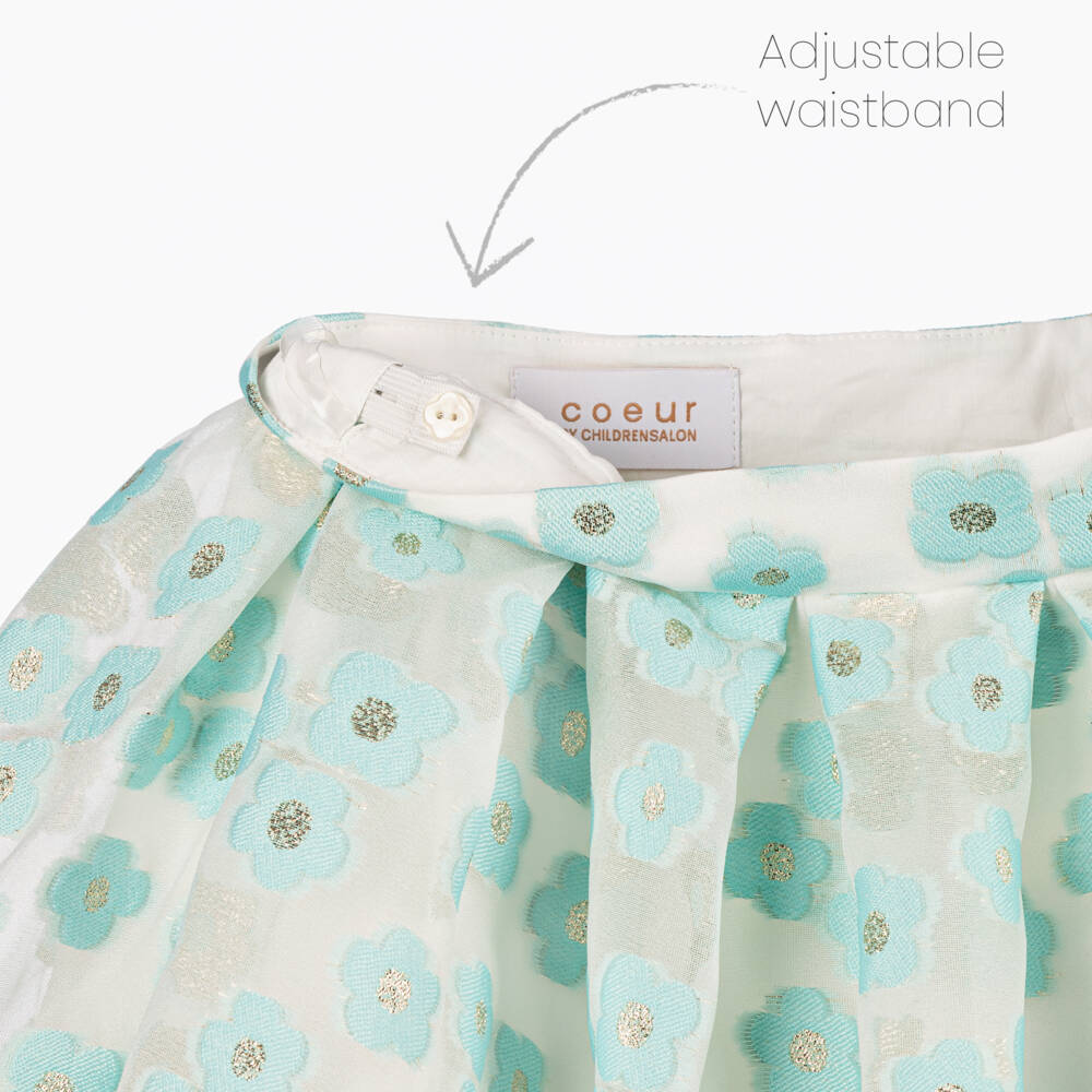 Coeur by Childrensalon-Girls Aqua Blue & White Floral Georgette Skirt Set | Childrensalon