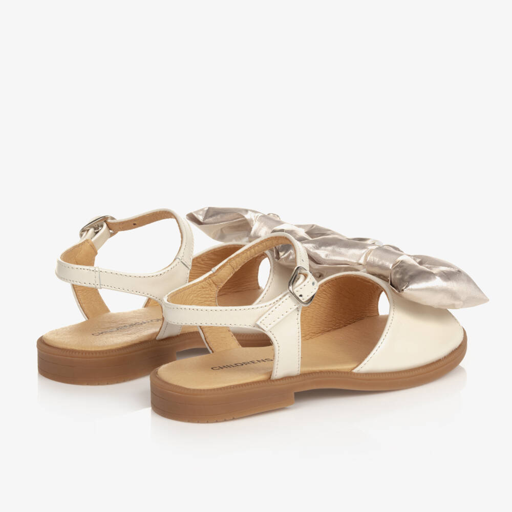 Coeur by Childrensalon-Girls Beige & Gold Satin Bow Sandals | Childrensalon