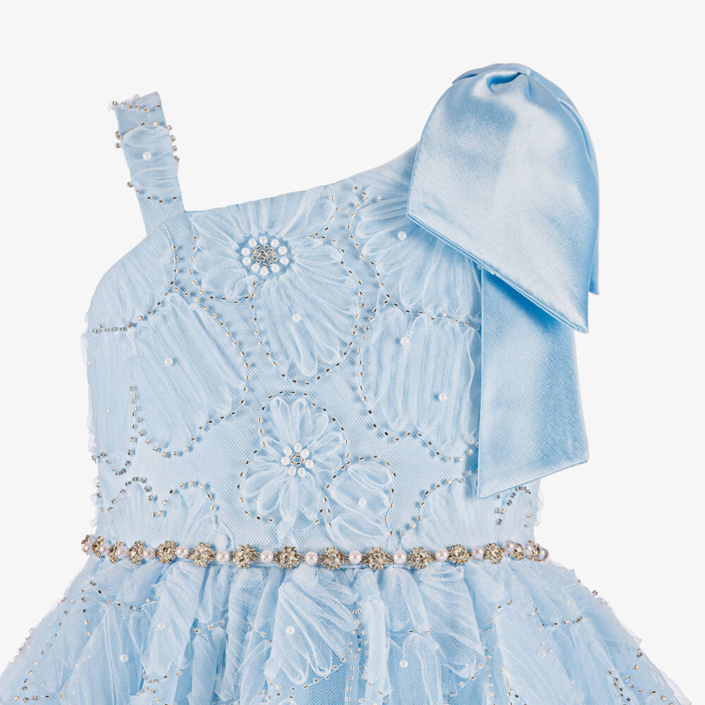 Coeur by Childrensalon-Girls Blue Beaded Tulle Dress with Flowers | Childrensalon
